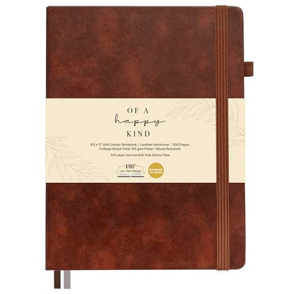 Classic Lined Journal Notebook 8.5x11" A4 Hardcover Leather - Brown - 200 Pages College Ruled Large with Sticky Tabs, Pockets, and Pen Loop for Writing and Journaling - Big Hardback Men and Women - color: Brown, size: A4 200 Pages