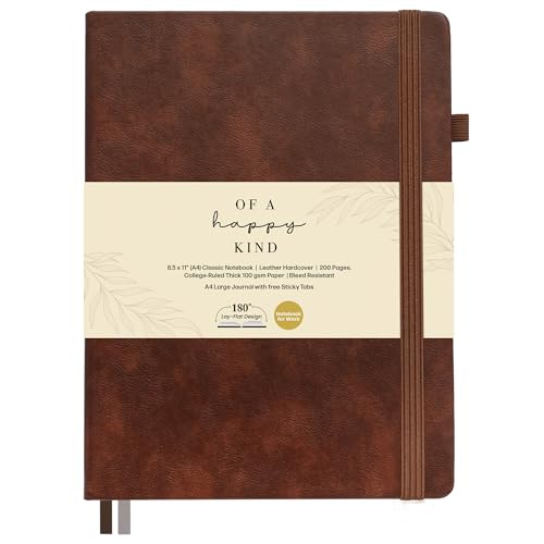 Classic Lined Journal Notebook 8.5x11" A4 Hardcover Leather - Brown - 200 Pages College Ruled Large with Sticky Tabs, Pockets, and Pen Loop for Writing and Journaling - Big Hardback Men and Women - color: Brown, size: A4 200 Pages