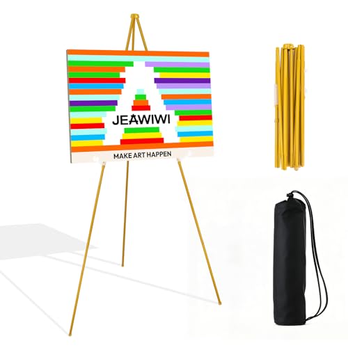 JEAWIWI 1PCS Golden Easel Stand for Wedding Sign Stand, 66 Inch Adjustable Metal Easels for Display, Portable Folding Easel for Wedding, Display Show, Arts, Poster with Portable Bags - color: Gold, size: 1 PCS