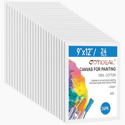 Gotideal Canvas for Painting, 24pcs 9x12 Primed Bulk Painting Canvas Board for Kids and Adults, White Blank Canvas Panels for Acrylic Paint, Oil, Pour Art Supplies - size: 9x12 inch