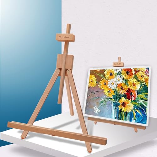 Miratuso Painting Easel, Folding Wooden Tabletop Easel Stand Holds Highest to 22" Canvas, Portable Desktop Easel Suitable for Artists, Beginners, Students - style: Single