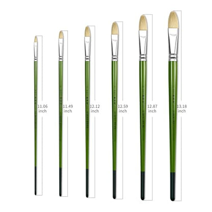 XDT#515 Filbert Artist Paint Brush 6 Piece Set Medium Stiff Hog Bristle Extra Long Handle #2#4#6#8#10#12, Acrylic Oil Watercolor - size: Filbert Hog Bristle 6Pc