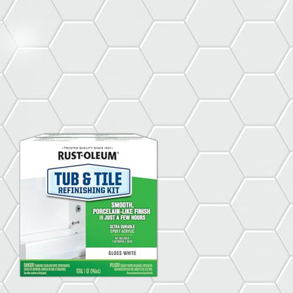 Rust-Oleum 384165 Tub And Tile Refinishing 2-Part Kit, 32 oz, Gloss White - color: White
