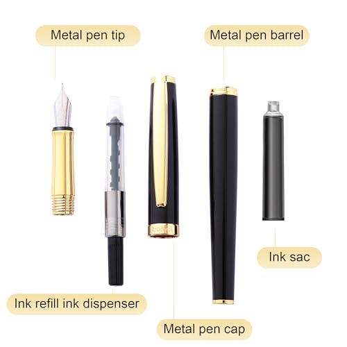 Fountain Pen Set,Extra Fine Nib,Includes 2 Ink Cartridges and Ink Converter, Ideal for Journaling and Calligraphy, Smooth-writing Fountain Pen - color: Gold