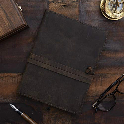 Refillable Vintage Leather Journal - Book of Shadows Journal, Vintage Journal, Writing Journal, Handmade Antique Deckle Edge Paper, Vintage Leather Journal (8.3" x 5.8" - A5, Vintage Brown)