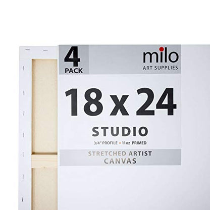 milo Pro Stretched Artist Canvas | 18x24 inch | Pack of 4 | 3/4” inch Thick Studio Profile | Ready to Paint 11 oz Primed Heavy Duty Large Canvas Art Supplies for Painting - size: 18" x 24" Pack of 4