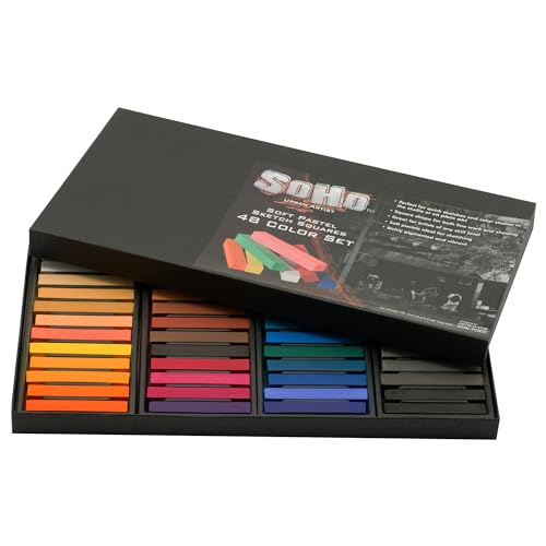 Soho Urban Artist Soft Pastel Sketch Squares - Richly Pigmented, Vibrant Color Soft Pastels for Artists Professional Pastel Artwork Studies and Sketching - Set of 48 Assorted Chalk Pastels - size: 48 Count (Pack of 1)