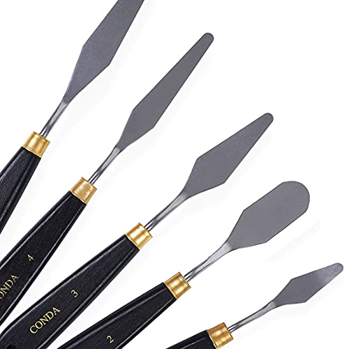 conda Palette Knife Painting Stainless Steel Spatula Palette Knife Oil Paint Metal Knives Wood Handle (Black 5 Piece)
