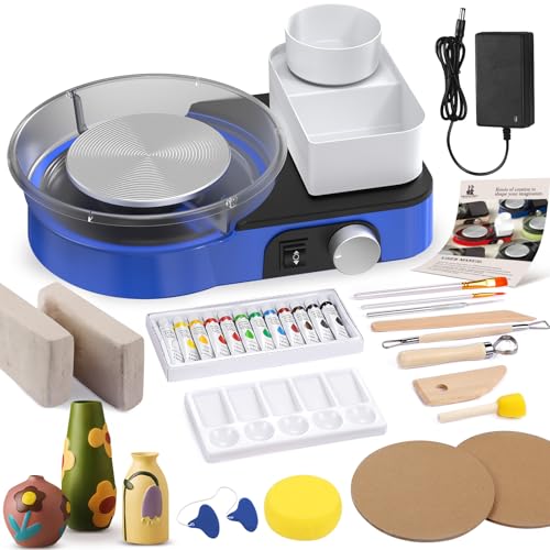 Pottery Wheel for Adults - Complete Pottery Tools Kit for Beginners, 6" Turntable Two-Way Rotation Adjustable Speed, 2.2 lbs. Air Dry Clay, Mini Clay Making Wheel with Storage Design (Blue) - color: Blue