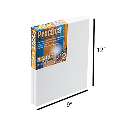 Practica Economy Stretched Cotton Canvas - Acid-Free Acrylic Primed Canvas for Acrylics, Pastels, Graphite, & More! - [2-Pack - 9x12] - size: 9x12"