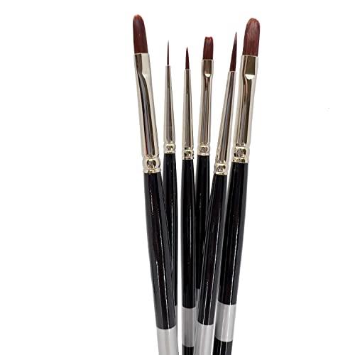 Trekell Crimson Taklon Acrylic Paint Brush Set - Assorted Professional Paint Brushes for Oil Paint, Watercolor, and Gouache - 10" Brush Handles, 6 Piece Set - size: Crimson Taklon - Long Handle