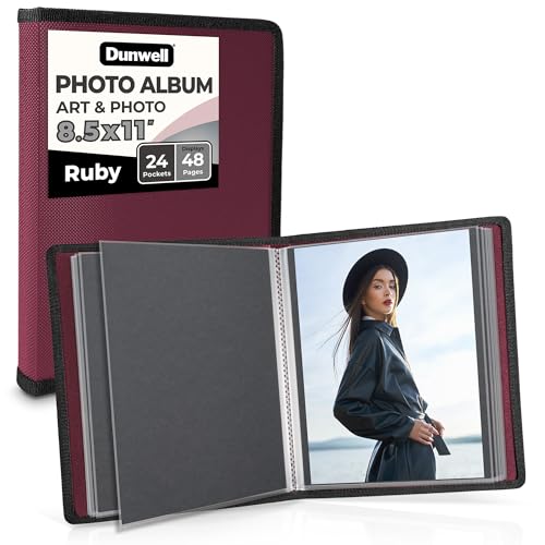 Dunwell Art Portfolio 8.5x11 Folder (Ruby), Black Mounting Paper, Portfolio Binder for Artwork, 8.5 x 11 Art Folder, 24 Pockets Display 48 Pages, Acid-Free Poly Presentation Book - color: Ruby, size: 8.5x11" w/ BLK Paper