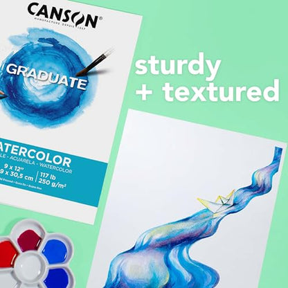 Canson Graduate Watercolor Pad, Foldover, 9x12 inch, 20 Sheets | Artist Paper for Adults and Students - Painting, Gouache, Mixed Media and Ink (Pack of 12) - size: 9x12 inch (Pack of 12)