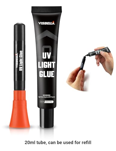 Visbella UV Glue Refill Pack for the UV Resin Liquid Plastic Welding Kit with Light, UV Lamp not Included, Cured in Seconds Bond Repair for Metal, Wood, Ceramic, Glass, Jewelry & More, 2 Tubes