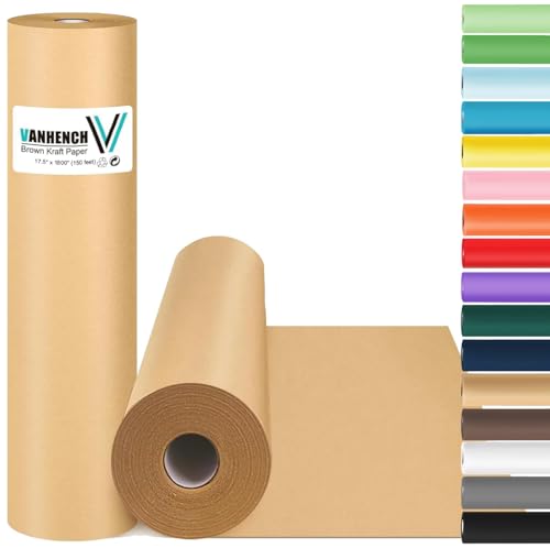 Vanhench Brown Wrapping Paper 17.5"x 1800"(150') for Craft Kraft Gift Wrapping Bulletin Board Arts Bouquet Flower Table Covering Poster Packing Shipping Moving Supplies 65GSM 45LB - color: Brown, size: 17.5" X 150'
