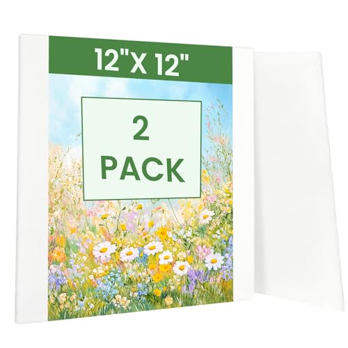 2 Pack Canvases for Painting Cotton Blank Canvas Boards 12x12 inch White Canvas for Acrylic Oil Watercolor Paint Canvases for Kids Students Beginners - size: 12*12 in 2pack
