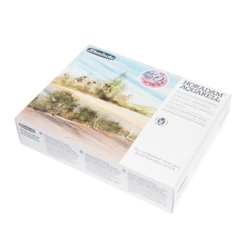 Schmincke Horadam Aquarell Watercolor Pans - Set of 50, Wood Case, Super Granulation Colors, Half Pans