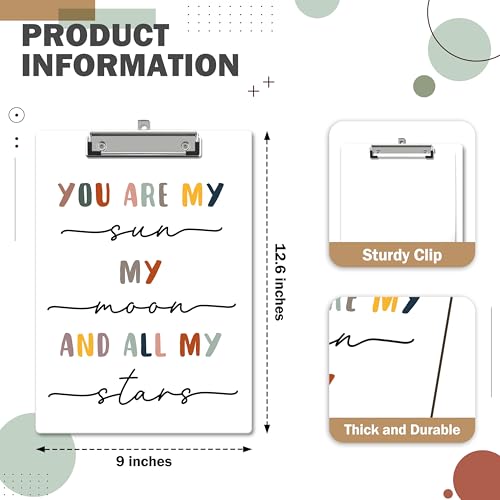 Therapist Clipboard, Affirmation ClipBoards with Low Profile Clip for Nurses Baby, Mental Health ClipBoards Suitable for School Office, 12.6 x 9 Inch Size - C09 - style: You Are My Sun My Moon And All My Star