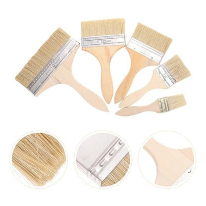 5pcs Thick Wooden Handle Paint Brush Set for Oil Painting and Wall Paint Art Supplies for Gouache Watercolor Staining and Craft Projects