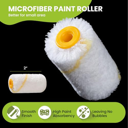 Paint Roller Covers, 12 Pack, 2 Inch Mini Rollers for Painting, 3/8" Nap Microfiber Covers, Small Roller Covers, House Painting Supplies for Walls, Window Frame, Cabinets & DIY Projects