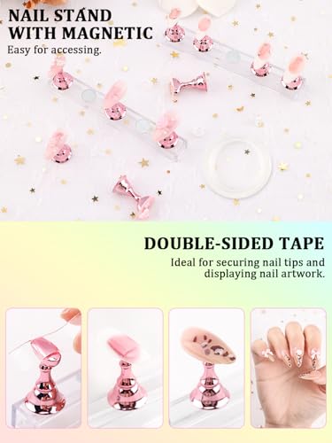 YOOVR Nail Art Tools Set, Nail Stand for Press on Holder for Painting Nails, Nail Art Brushes, Liner Brushes, Nail Dotting Tool, Must Haves Design Tools Supplies Kit for Nail Tech & Beginners (Pink) - color: Pink