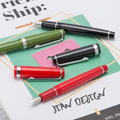 Jinhao 82 Black Acrylic Fountain Pen, Iridium Fine Nib Classic Design Smooth Writing Pen with Ink Converter (Silver Trim) - color: Black (Silver Trim), style: Fine (0.5 mm)