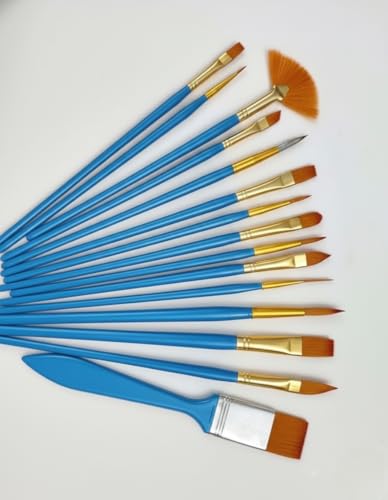 Acrylic Paint Brushes Set, 15Pcs Round Pointed Tip Artist Paintbrushes for Acrylic Oil Watercolor Canvases Rock Body Face Nail Miniature Detailing Drawing Art Supplies - color: Blue Set 15