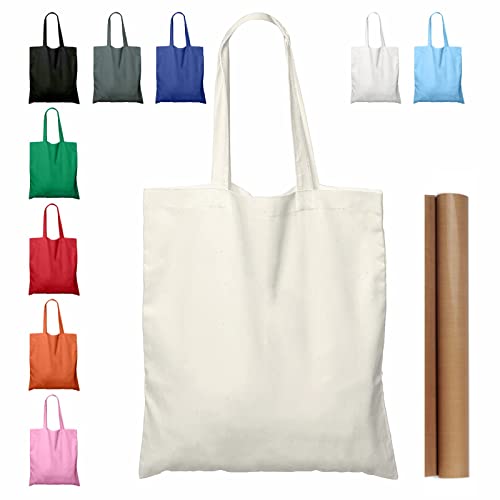 NPBAG 5 | 15 | 25 | 50 Pack 15'' X 16'' Natural Cotton Tote Bags, Lightweight Blank Bulk Cloth bags with 1pc of PTFE Teflon Sheet (15-Pack) - color: Natural, size: Medium