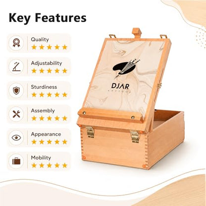 DJAR Adjustable Tabletop Sketchbox Easel for Painting, 3 Drawers Storage | Sturdy Beechwood Desktop Easel for Adults, Beginners and Artists, Portable Organizer for Painting, Sketching & Art supplies - style: Tabletop Easel