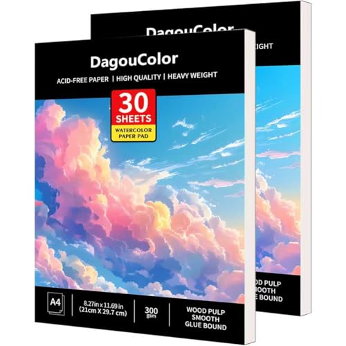 DagouColor Watercolor Paper Pad, A4, 2 Pack, 30 Sheets Each, 140lb/300gsm Cold-Pressed Paper, Artist Book for Adults Kids, Painting, Drawing, Mixed Media - color: Cloud Pink, size: A4, 2 Pack