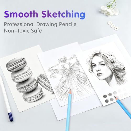 Mifuner 12 Graphite Pencils Professional Drawing Set, Art Supplies for Sketching Shading Blending, Gifts for Artists Adults Beginners. Black - color: Black