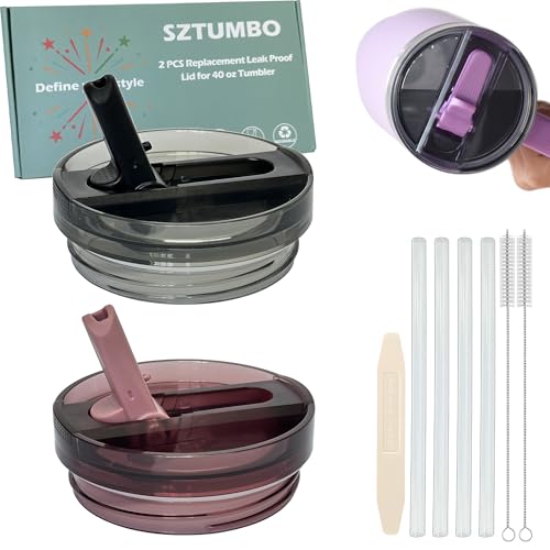 2 Pcs Detachable Flip Straw Lid for Stanley 40oz Quencher ProTour,100% Leak-proof Lid for Stanely 40oz Cup Accessories,Spill Proof and Splash Resistant Tumbler Cover(Black-Pink) - color: Black-Pink