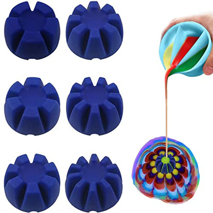 6Pcs/Set Flower Pour Cups Silicone Split Cup for Paint Pouring Acrylic Pouring Flower Strainers Fluid Art Pour DIY Resin Molds for Making Painting Tools Drawing Accessories (Blue) - color: Blue