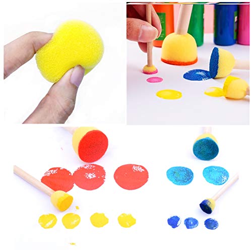 100Pcs Round Paint Foam Brush Set,Wooden Handle Paint Foam Sponge Brush,Painting Tools for Kids Arts and Crafts,4 Size