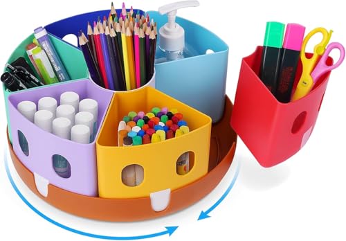 GAMENOTE Rotating Art Supplies Organizer - Lazy Susan Office School Supply for Kids Desk Organization and Storage Homeschool Craft Caddy Classroom Organization (Large) - size: Large, 11"d x 5"h