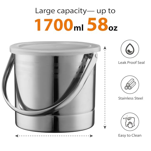 Paint Brush Cleaner Tools – Stainless Steel Brush Washer with Removable Dual-Mesh Strainer & Airtight Dust-Proof Lid, 58 oz Large Capacity Rinse Cup for Oil, Acrylic & Watercolor Brushe（L）