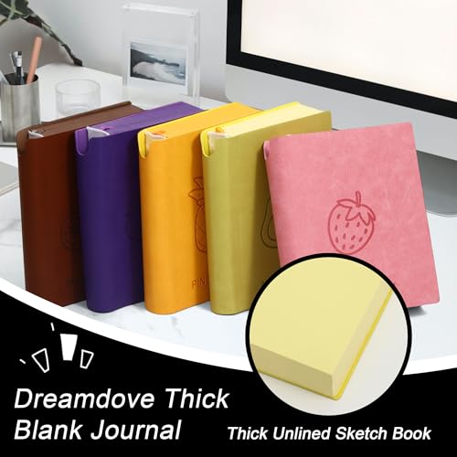 Thick Blank Journal Notebook 400 Pages With Pen Holder ，100gsm Thick Color Paper Fruit A6 Unlined Plain Sketchbook ，No Lines Notebook Soft Leather Unlined Pocket Blank Notebook For Women Drawing Book Memo Writing Sketch Diary 3.9 × 5.5 (Prune -Purple) - s