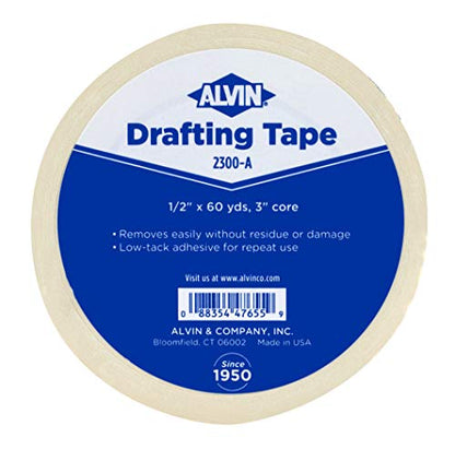 ALVIN Drafting Tape 1/2" x60 Yards Drafting Tape Model 2300-A Gentle Masking Tape for Painting, Drafting, Architecture, Watercolors, and Home Projects - 60 Yards - style: 10 Yards