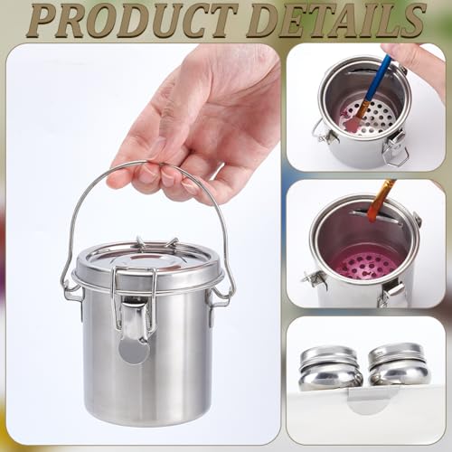 UNICRAFTALE Paint Brush Cleaner Set Stainless Steel Double Dipper Palette Cups and Portable Paint Brush Washer Holder Dipper Painting Pot Container with Lid and Clip for Drawing Oil Cleaner
