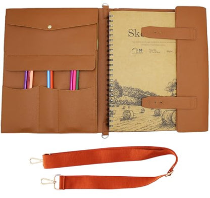 Drawing Book Cover Sketchbook Cover with Pencils and Leather Artist Bag Artist Gifts Leather Art Book Cover for Sketchbook, Journal Notebook (9" x 12") - size: L for 9" x 12"