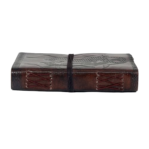 AzureGreen DOUBLE DRAGON Blank Page BOOK Handcrafted Leather Writing Unlined 5 x 7 JOURNAL (Brown) - color: Brown Leather