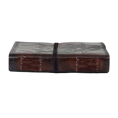 AzureGreen DOUBLE DRAGON Blank Page BOOK Handcrafted Leather Writing Unlined 5 x 7 JOURNAL (Brown) - color: Brown Leather