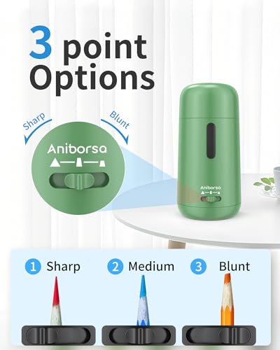 Automatic Electric Pencil Sharpener - Auto Feed, Auto Stop & Auto Eject, Rechargeable for Classroom, Home, School, Office, Green - color: Green