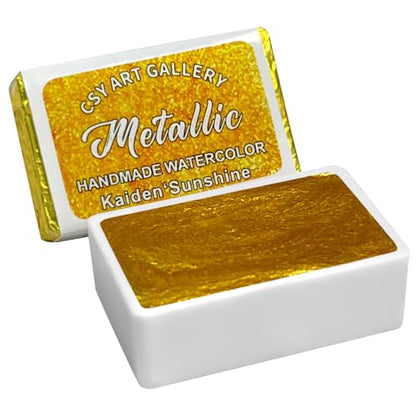 Metallic-Pearlescent Watercolor Paint Full Pans-Highly Pigmented for Painters, Professionals, Beginners, Hobbyists, Students Choose Your Color (Kaiden’s Sunshine) - color: Kaiden’s Sunshine (Full Pan)