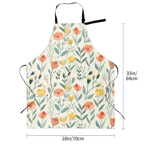 Cream Pastel Wildflower Art Waterproof Apron with Pockets | Garden Aprons for Men Women Adjustable Bib Apron for Cooking Kitchen Baking BBQ Painting Housework Oil Resistant - color: Rich Botanical Print