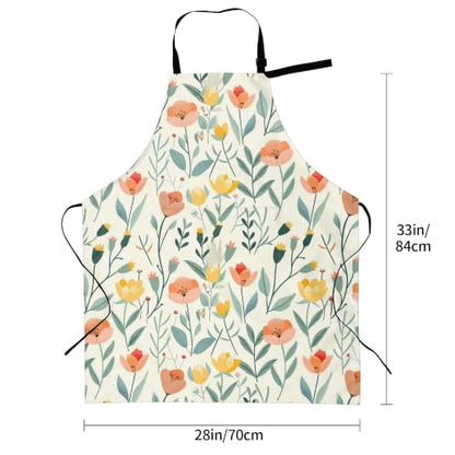 Cream Pastel Wildflower Art Waterproof Apron with Pockets | Garden Aprons for Men Women Adjustable Bib Apron for Cooking Kitchen Baking BBQ Painting Housework Oil Resistant - color: Rich Botanical Print