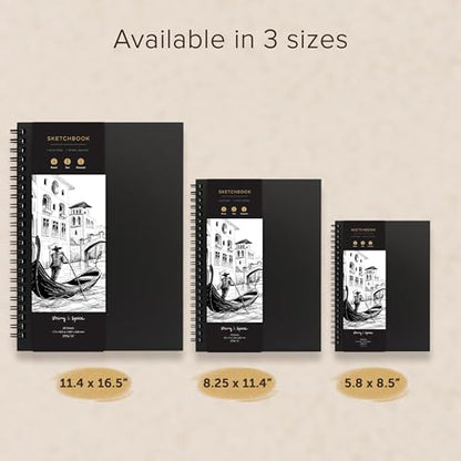 Artist’s Sketchbook Hardcover – 200GSM Very Thick Paper – Large, Spiral Sketch Book for Drawing and Mixed Media – Sketch Pad, Art Book - 8.25 x 11.4, 40 Sheets / 80 Pages - size: 8.25 x 11.4 inches