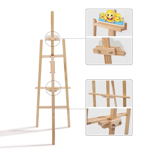 Wooden Easel Stand for Sign and Painting - Adjustable Artist Easel for Adults - Home & Wedding Display, Art Easel with Canvas Holder for Studio, Classroom - color: Primary Colour