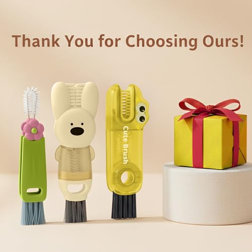 Cup Lid Cleaning Brush, 3 in 1 Lid Cleaner for Tumblers and Water Bottles, Gap Cleaning Brush with Straw Hole Detail Tool, Multifunctional Brush for Daily Use (Yellow Green) - color: Yellow Green