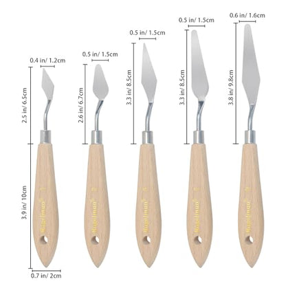 5 pcs Big Palette Knives for Oil, Canvas, Acrylic Painting Tool Set Oil Painting Spatula Shovel Paint Knife with Wooden Handle (P1)